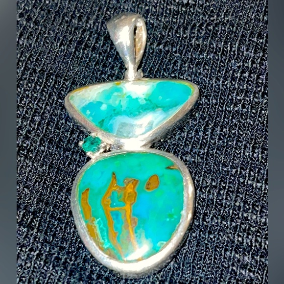 GENUINE Green & Copper Turquoise Pendant Necklace Unique One of a kind . silver - Picture 2 of 9